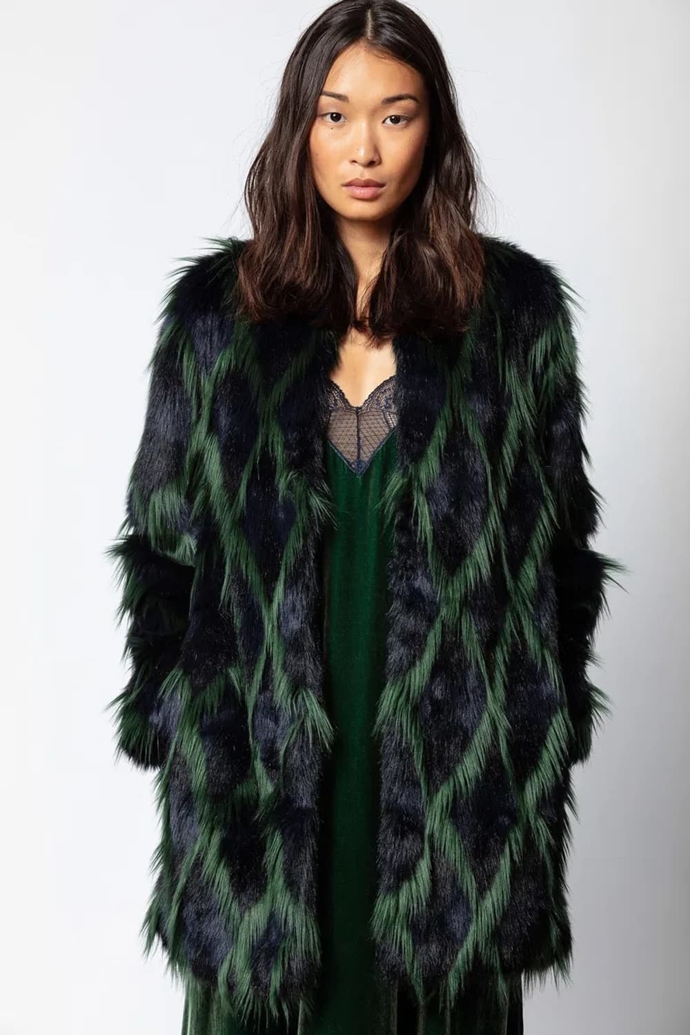 쟈딕앤볼테르 인조 털 네이비/그린 코트 상품이미지1