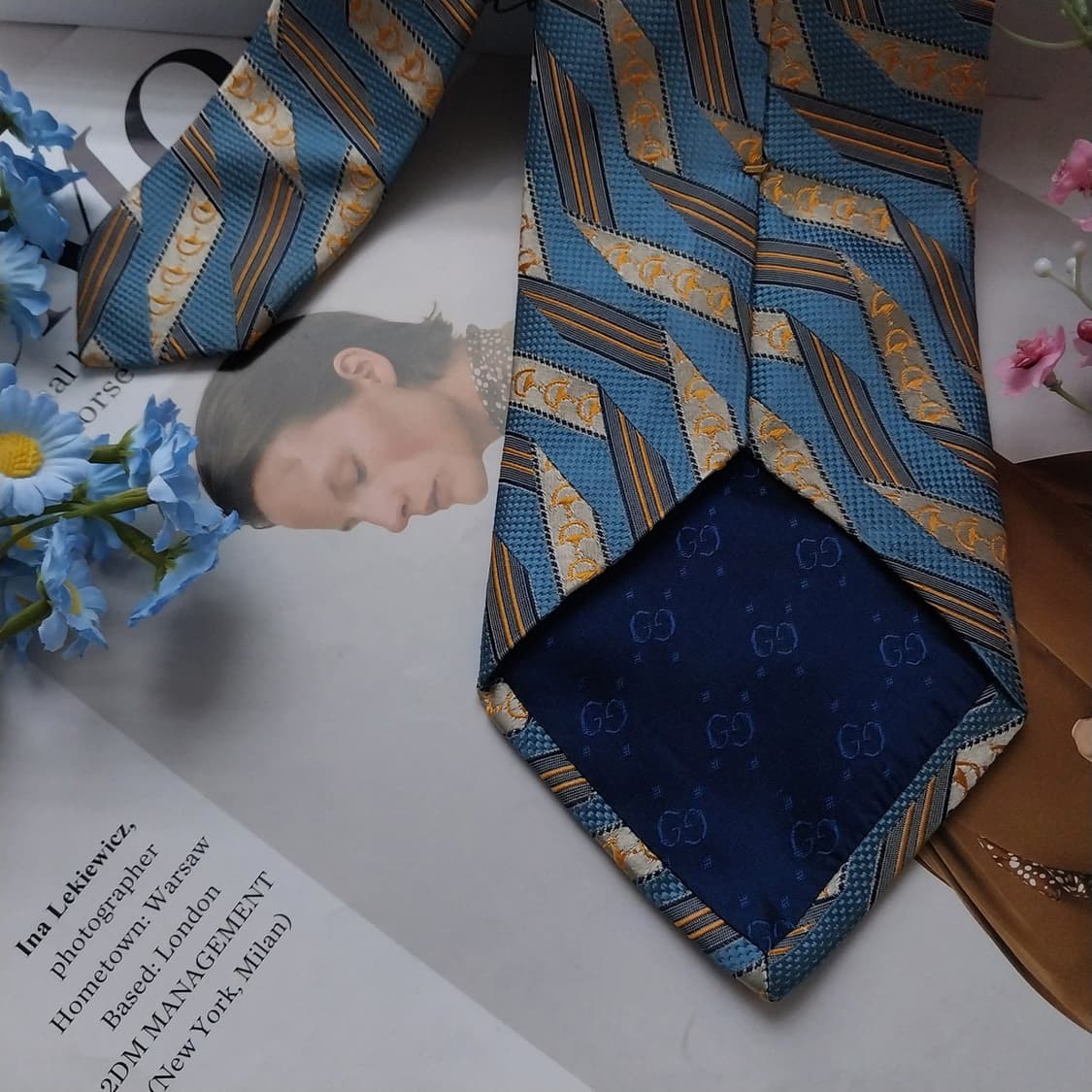 구찌 실크 블루 홀스빗 자카드 넥타이 9.6cm A+등급 K1478
 상품이미지8