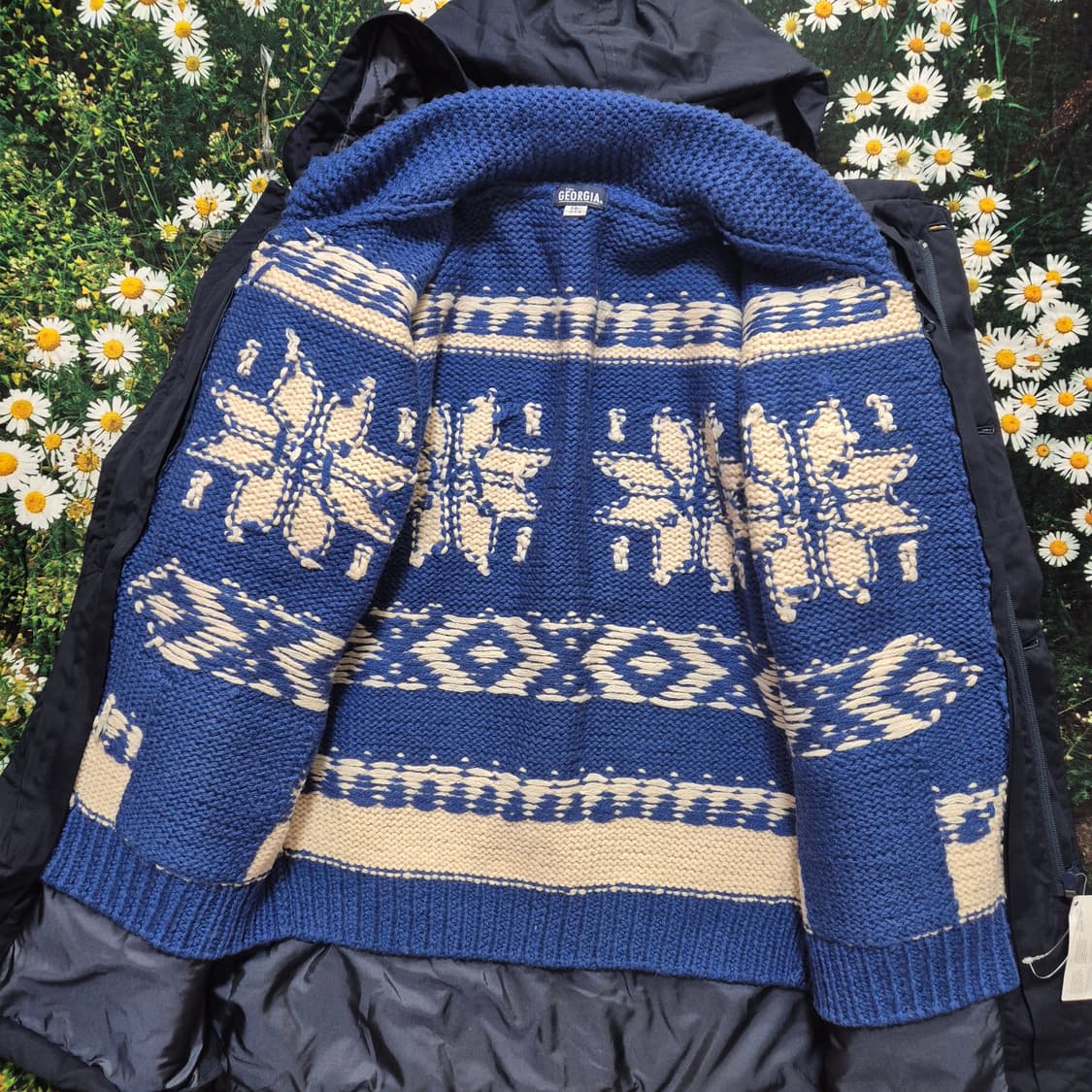 일본 GEORGIA 블루 눈꽃 패턴 코위찬 자켓 새상품 상품이미지6