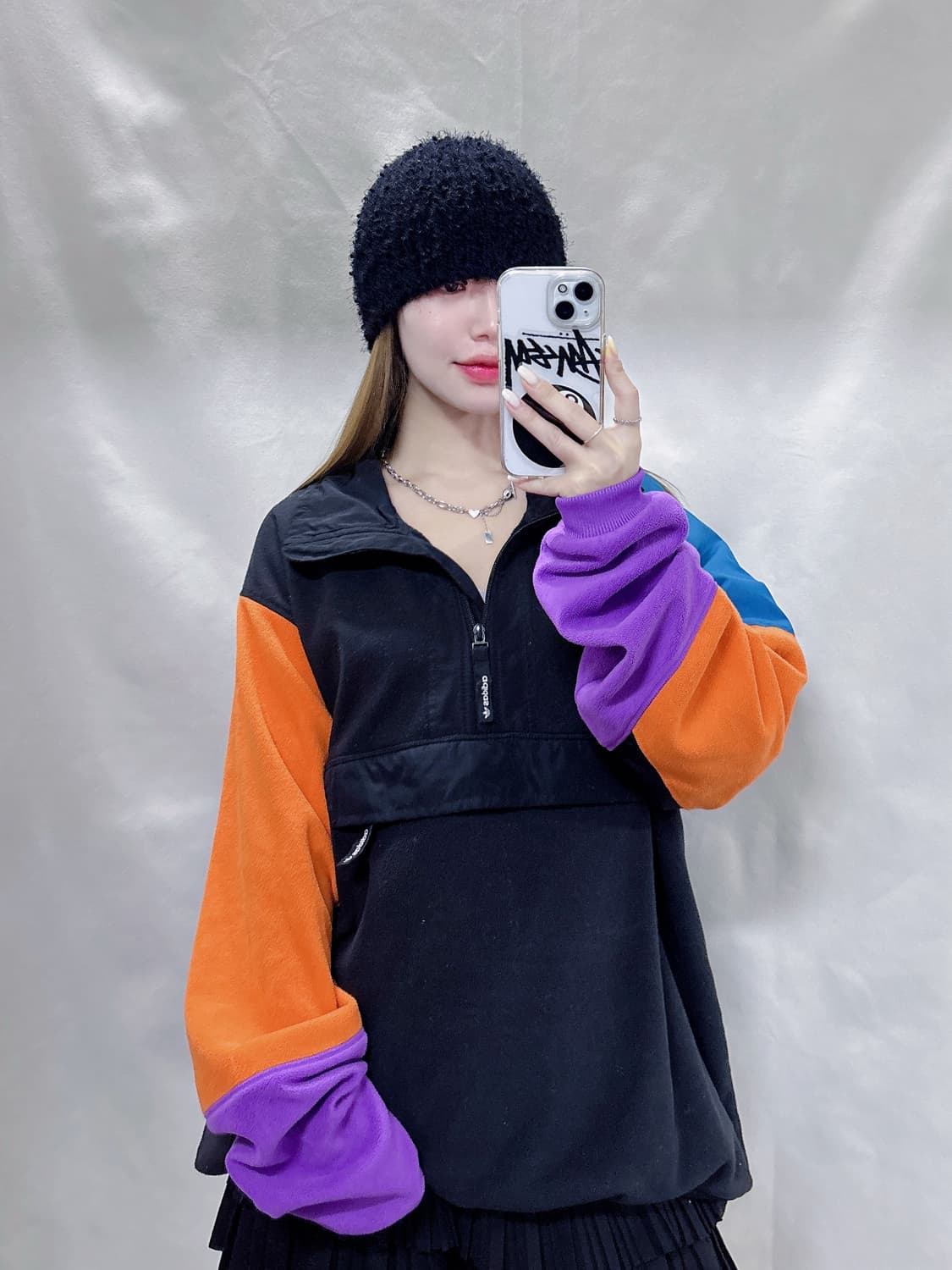 아디다스 빅로고 블랙 플리스 반집업  상품이미지3