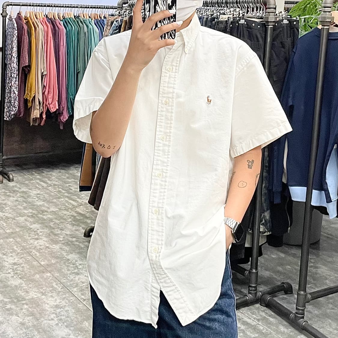 폴로 화이트 옥스포드 포니 반팔셔츠 상품이미지1