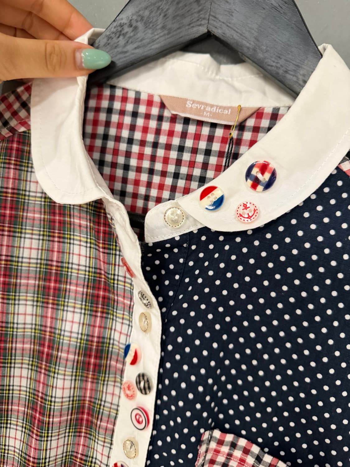 kawaii button pattern mix shirt 상품이미지8