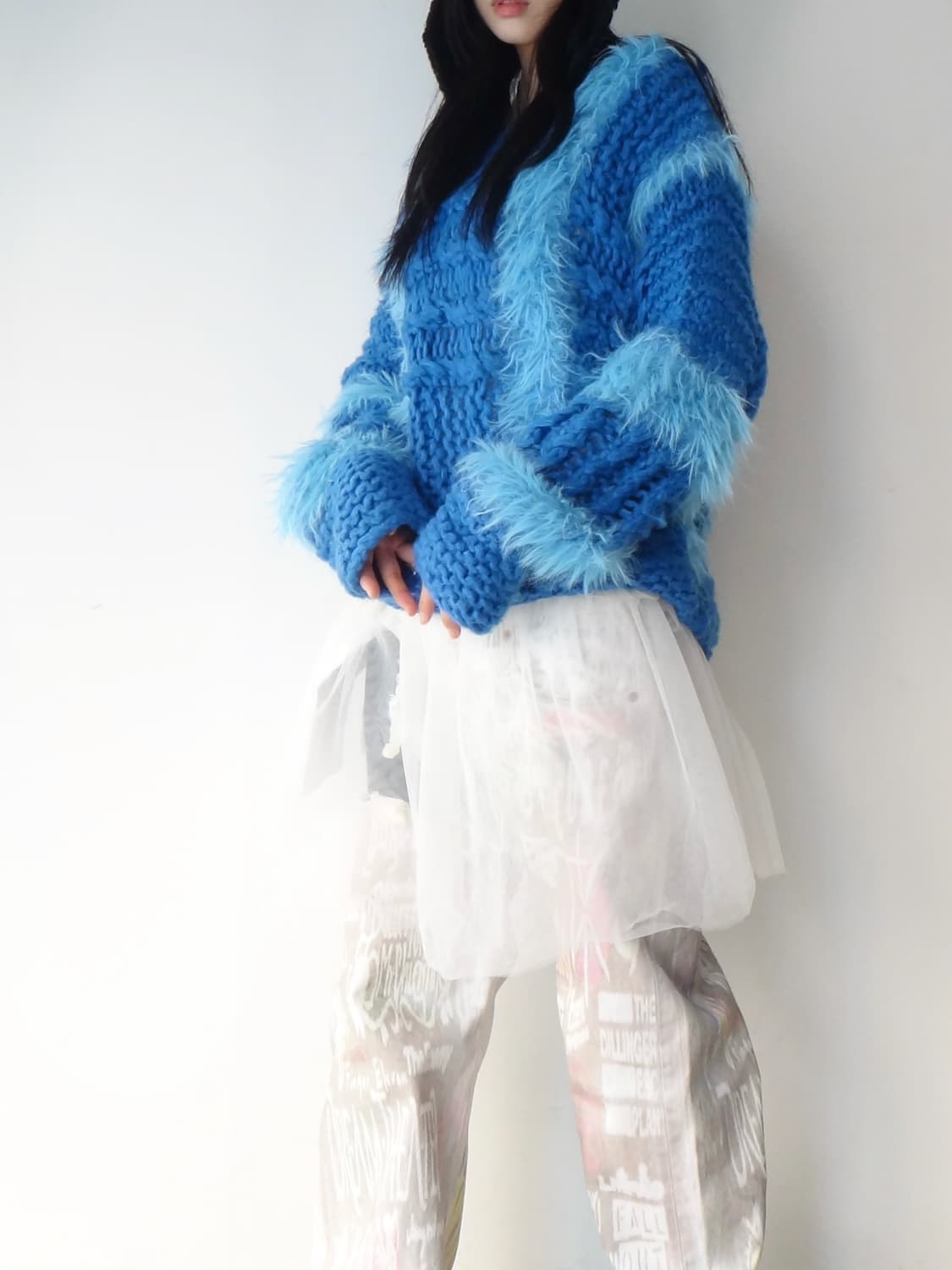 Rib detail fur knit / blue 상품이미지7
