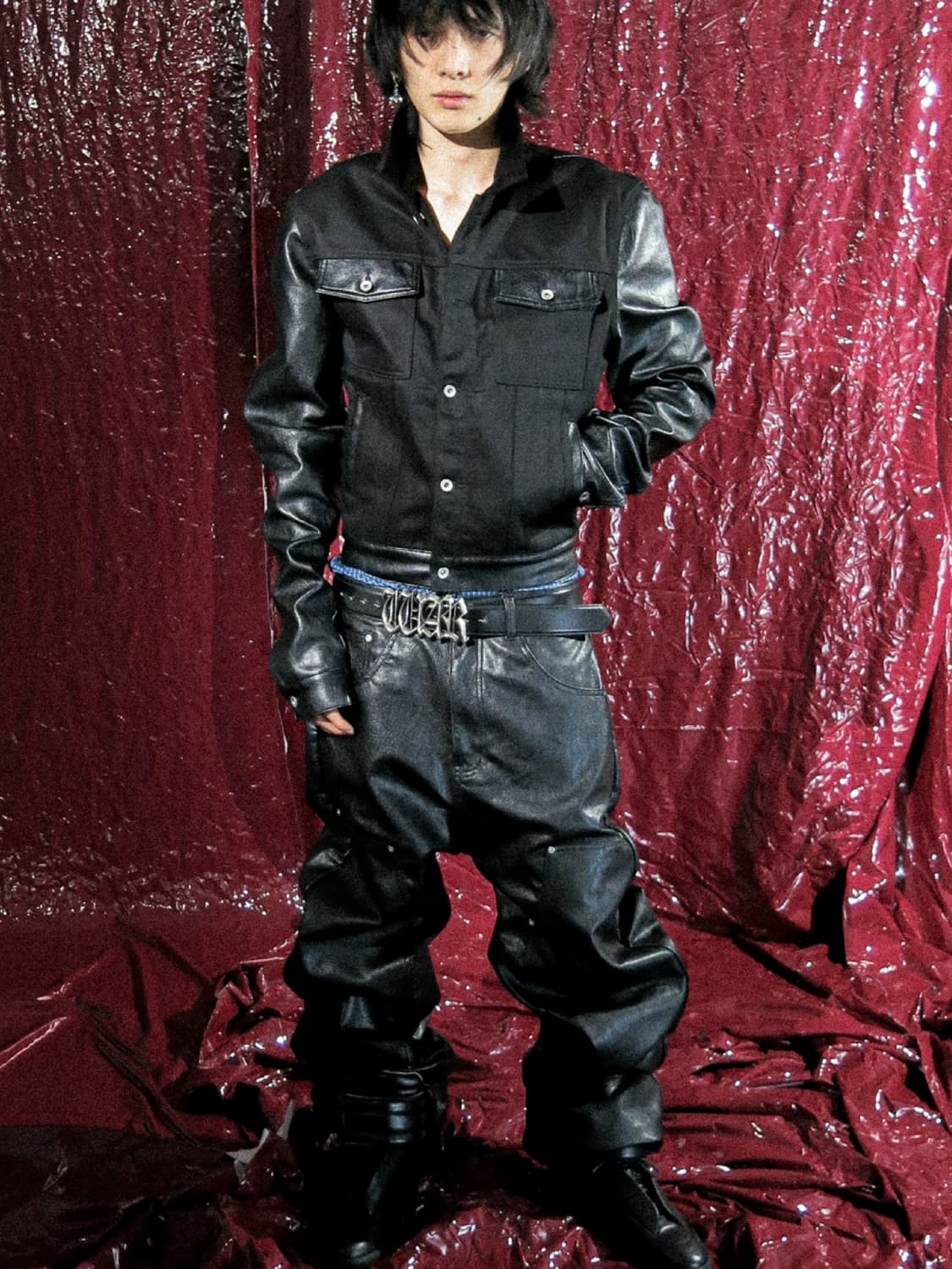 Wide-Leg Graffiti Leather Pants  상품이미지4