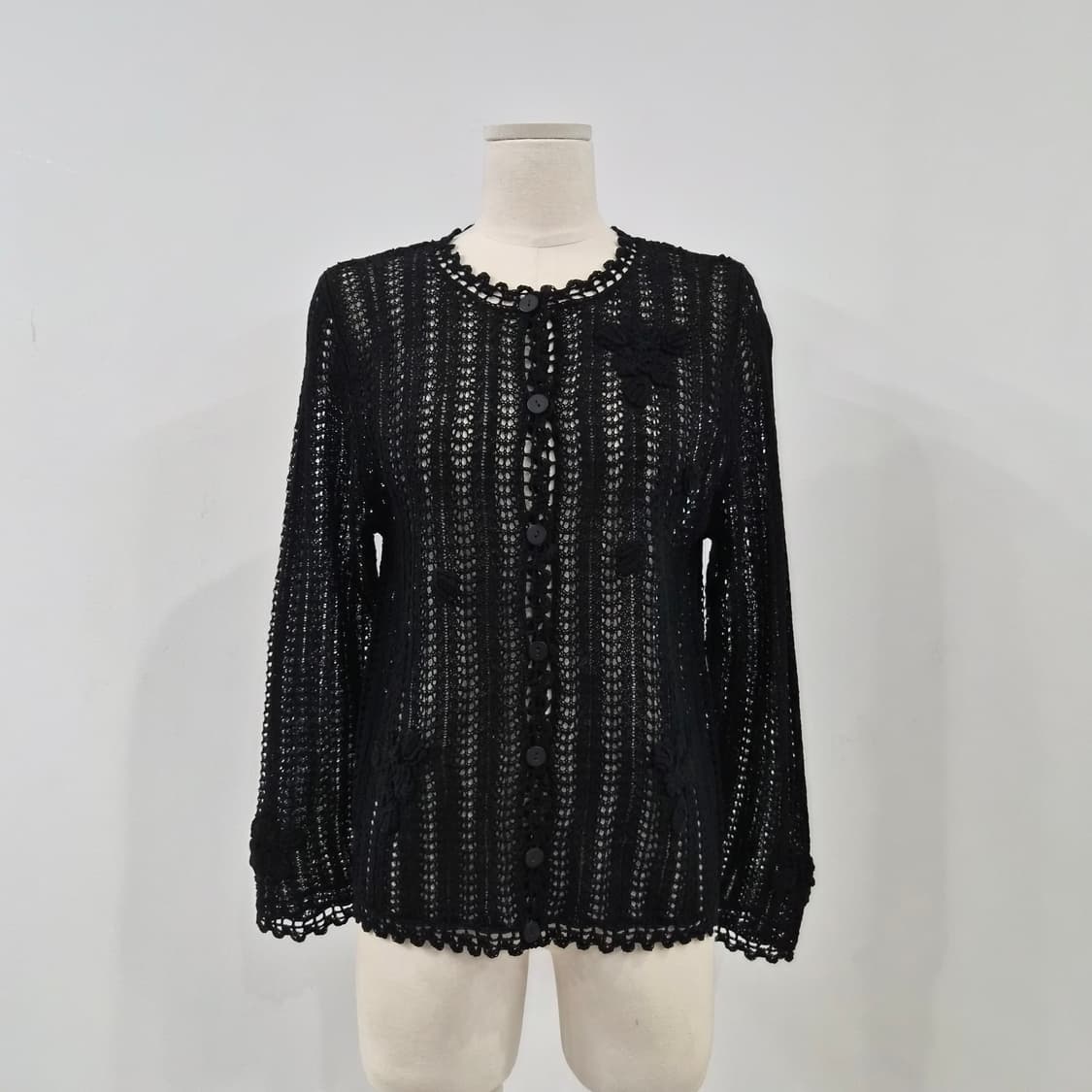 CORROSE 블랙 크로쉐 플라워 니트 가디건  상품이미지1