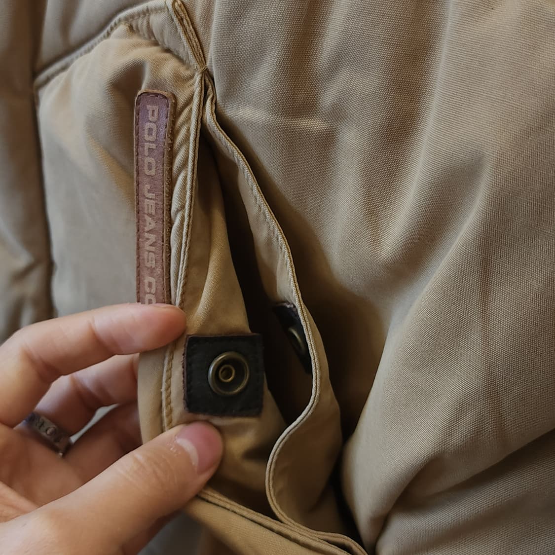 폴로 다운 패딩 웨스턴 가죽 패딩 푸퍼 다운 봄버 L 상품이미지5