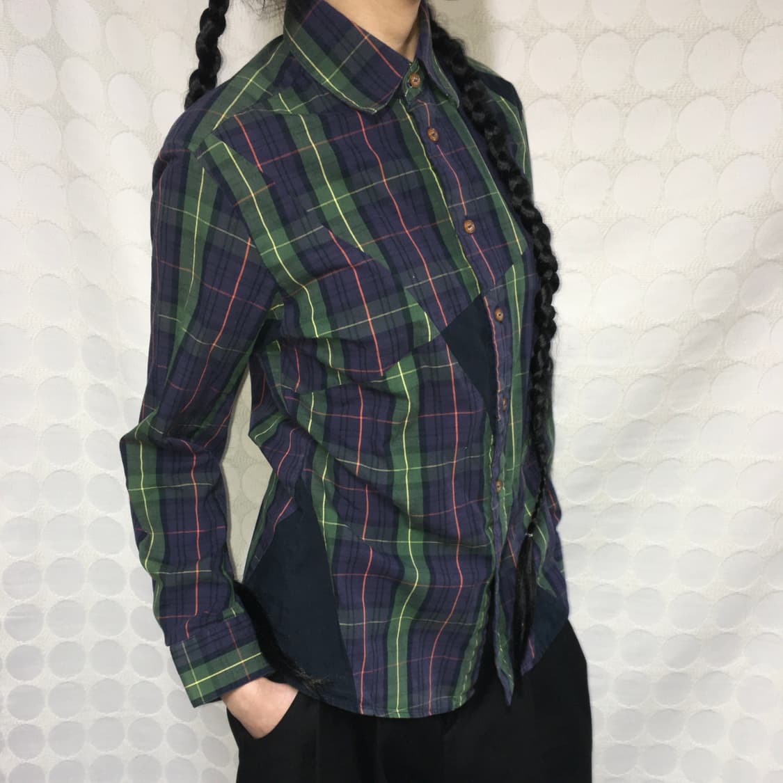 vivienne westwood man체크 비대칭 패치워크 셔츠 상품이미지2