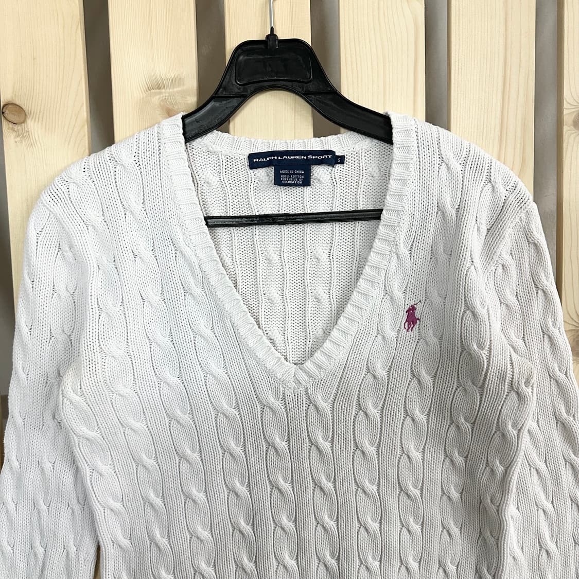(S) 폴로 화이트 케이블 니트 스웨터 상품이미지4