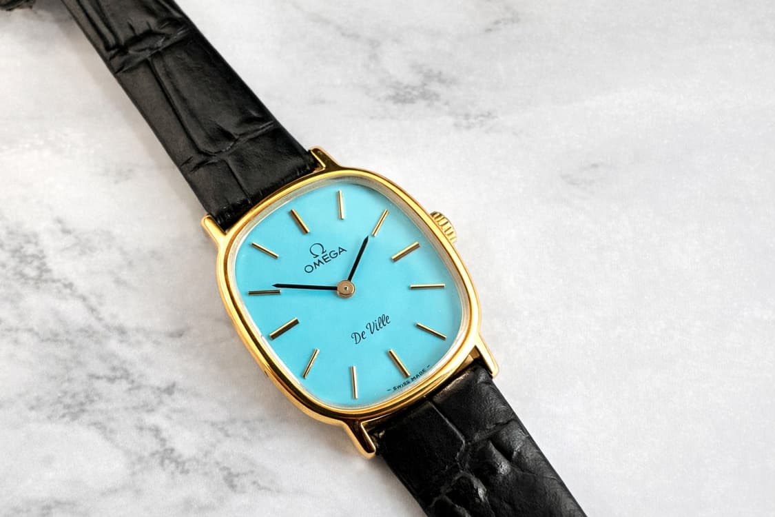 정품 오메가 수동 625 엘립스 드빌 터키블루 금장 여자 시계 상품이미지4