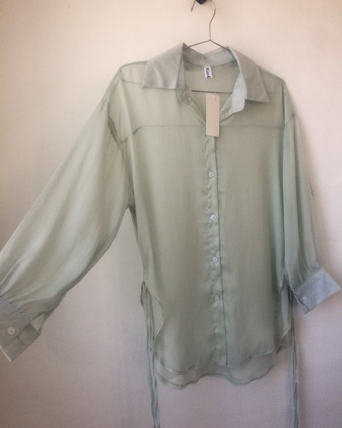 Side tied point see through shirt 상품이미지3