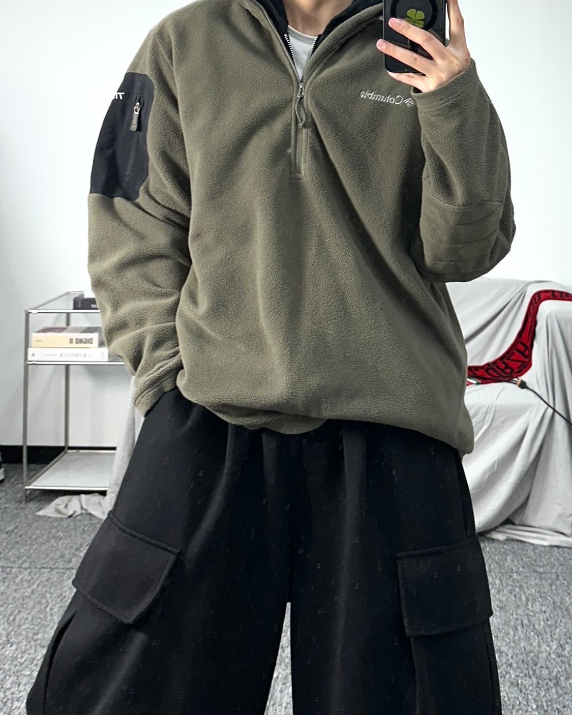 콜롬비아 카키 플리스 하프집업 M 상품이미지3