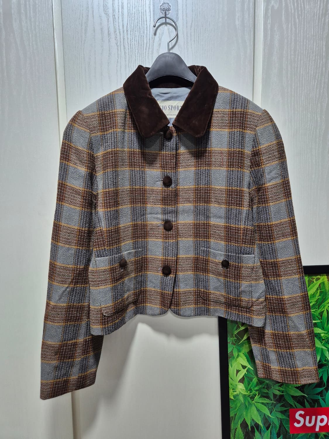 조스포츠 체크 카라벨벳 자켓 브라운 상품이미지1