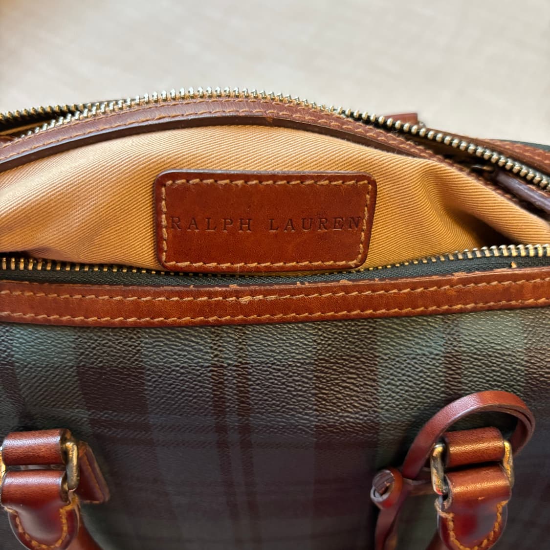 랄프로렌 블랙워치 체크 가죽 트리밍 보스턴백 토트백 상품이미지8