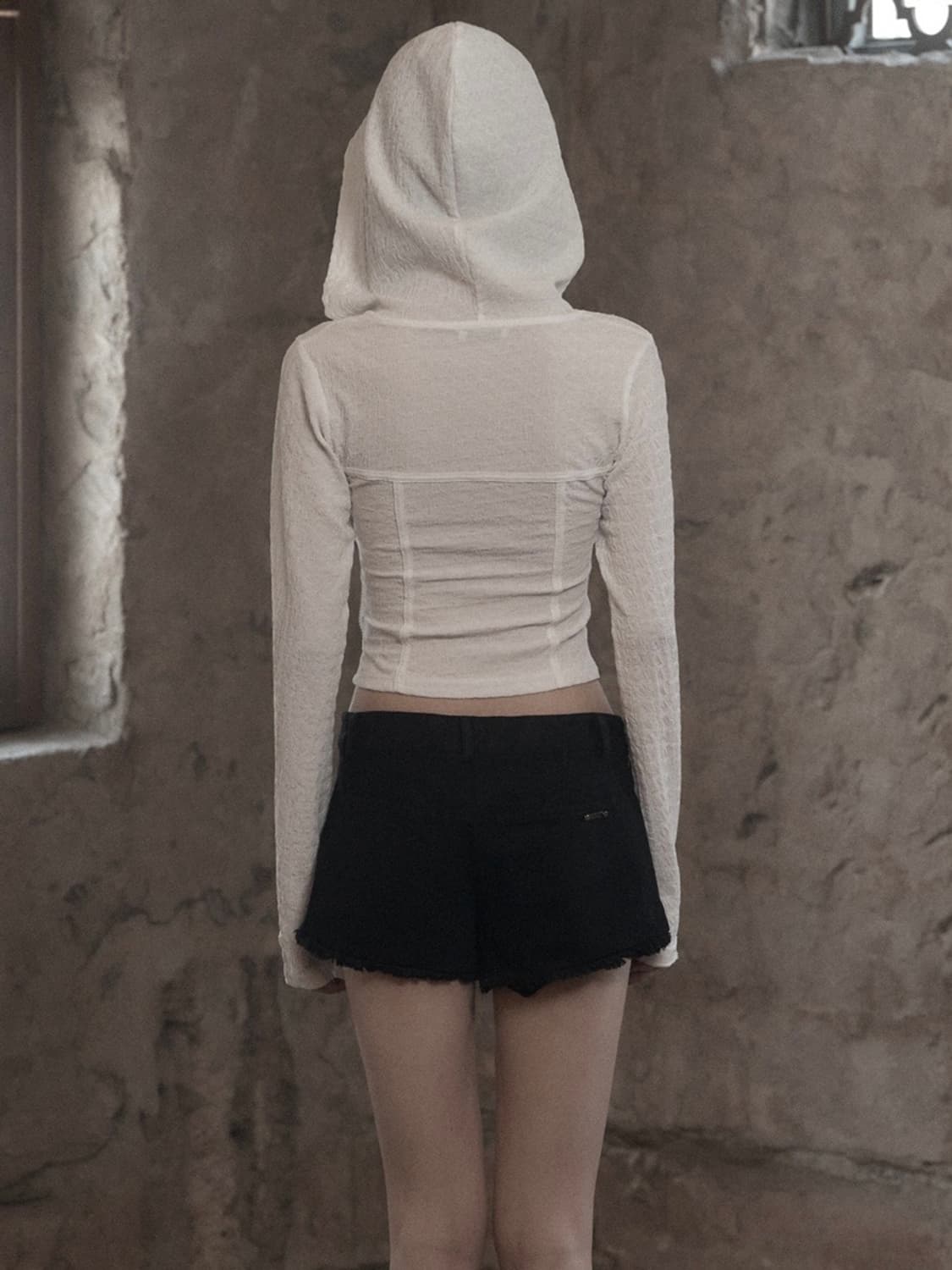 Mnem Diamond Neck Corset Hoodie (white) 상품이미지3