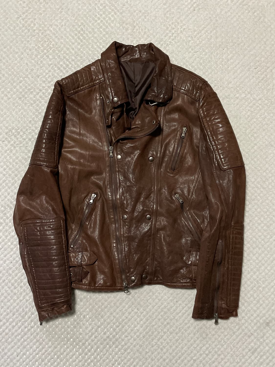 광희시장 웨스턴 무드 2WAY 램스킨 양가죽 바이커 레더 자켓 브라운 상품이미지1