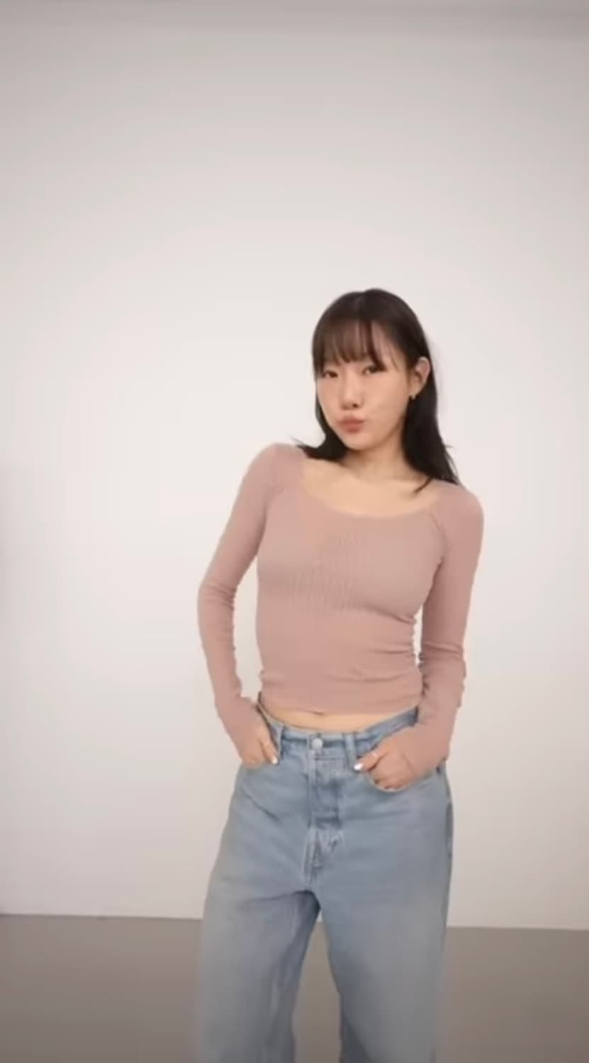 자라 시스루 긴팔 티셔츠 핑크 (잉화님 착용) 상품이미지1