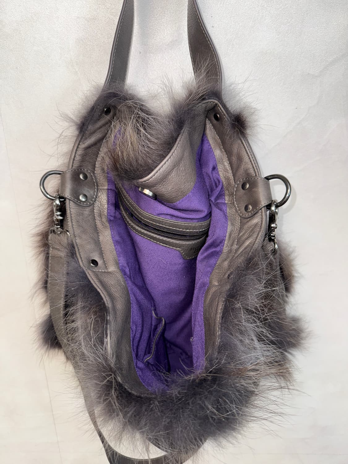 Mixed purple brown fur two ways bag 상품이미지5