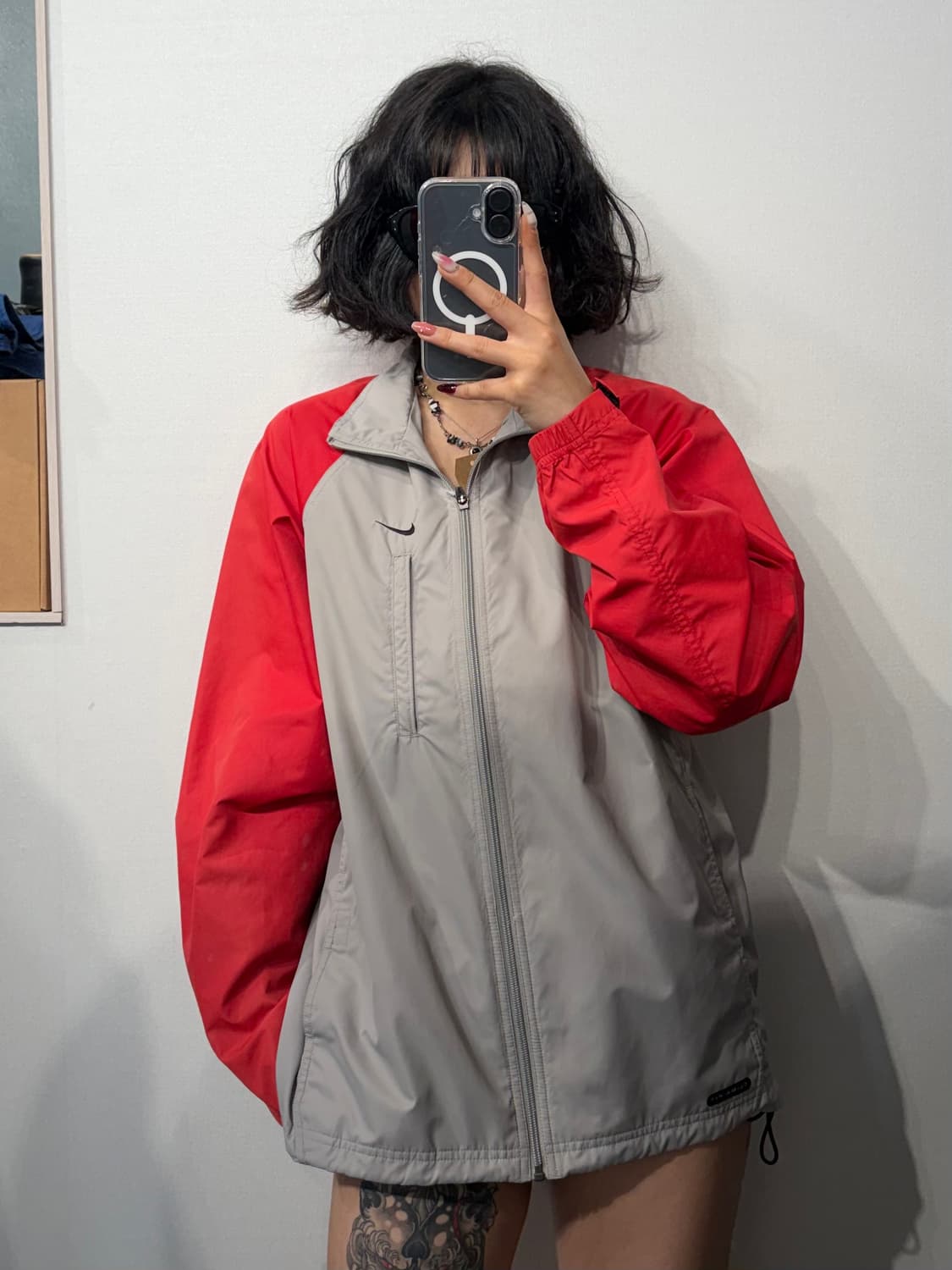 100 빈티지 올드스쿨 나이키 바람막이 자켓 레드 그레이 상품이미지1