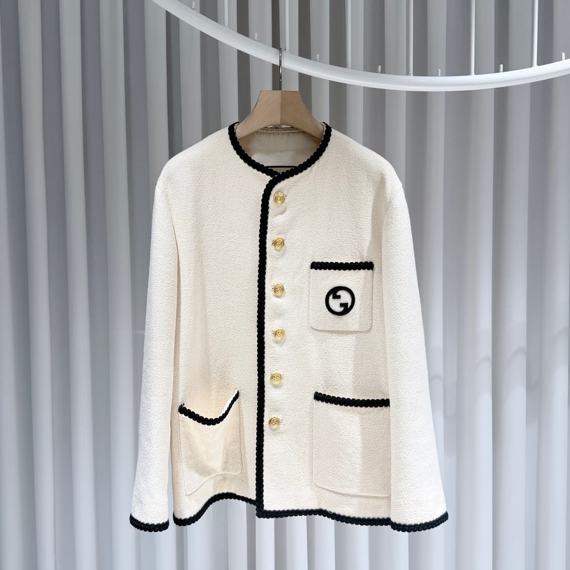48 / 구찌 오프화이트 자수 울 트위드 자켓 상품이미지1
