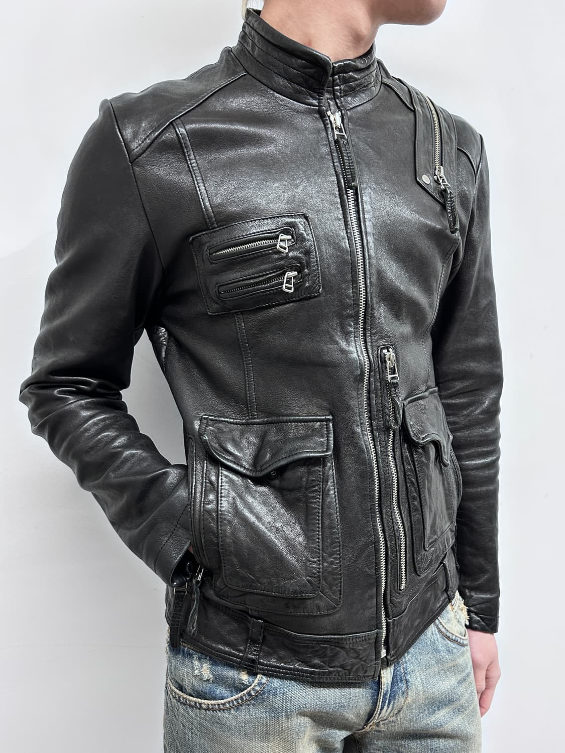 이탈리안 멀티 지퍼 레더 자켓 상품이미지1