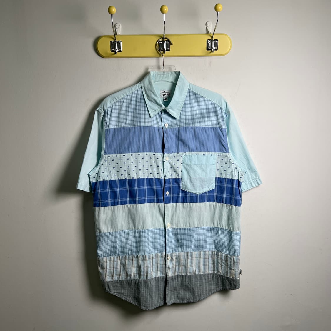 90's stussy 올드 스투시 멀티 패턴 패치워크 반팔 셔츠 M 상품이미지2