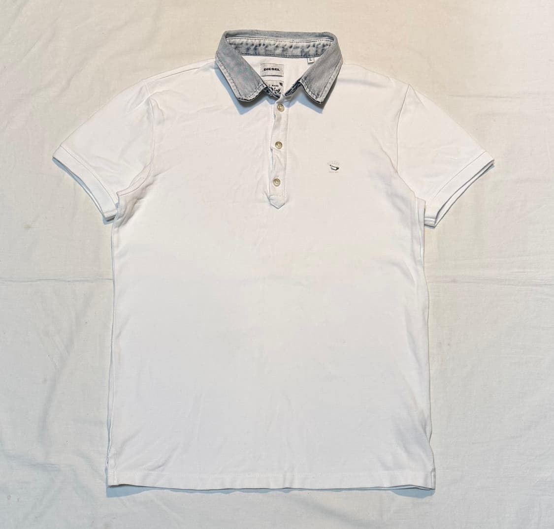 디젤 스틸로고 데님카라 반팔 카라티 화이트 상품이미지1