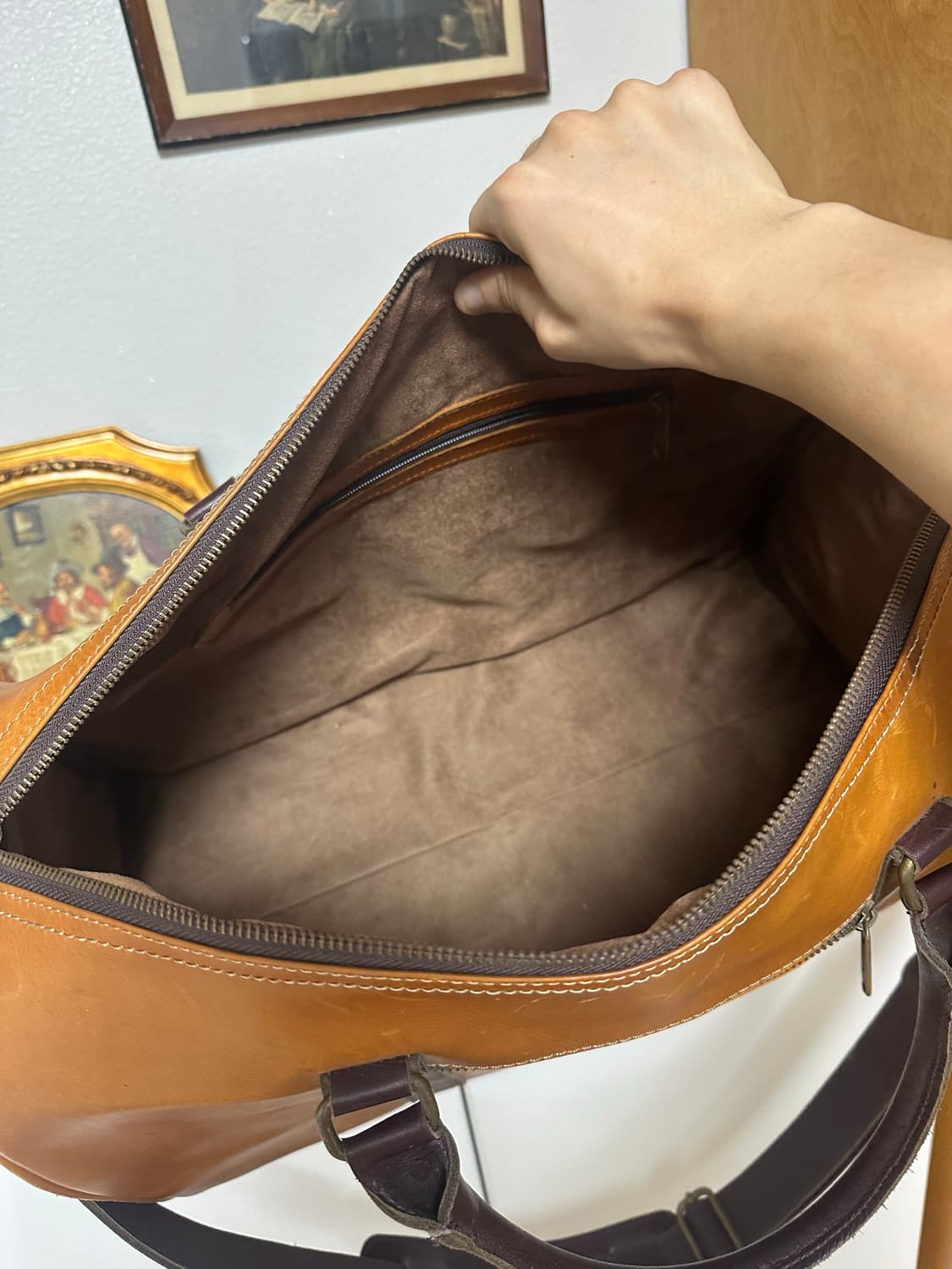클래식 브라운 가죽 보스턴백, 여행가방 팝니다 상품이미지3