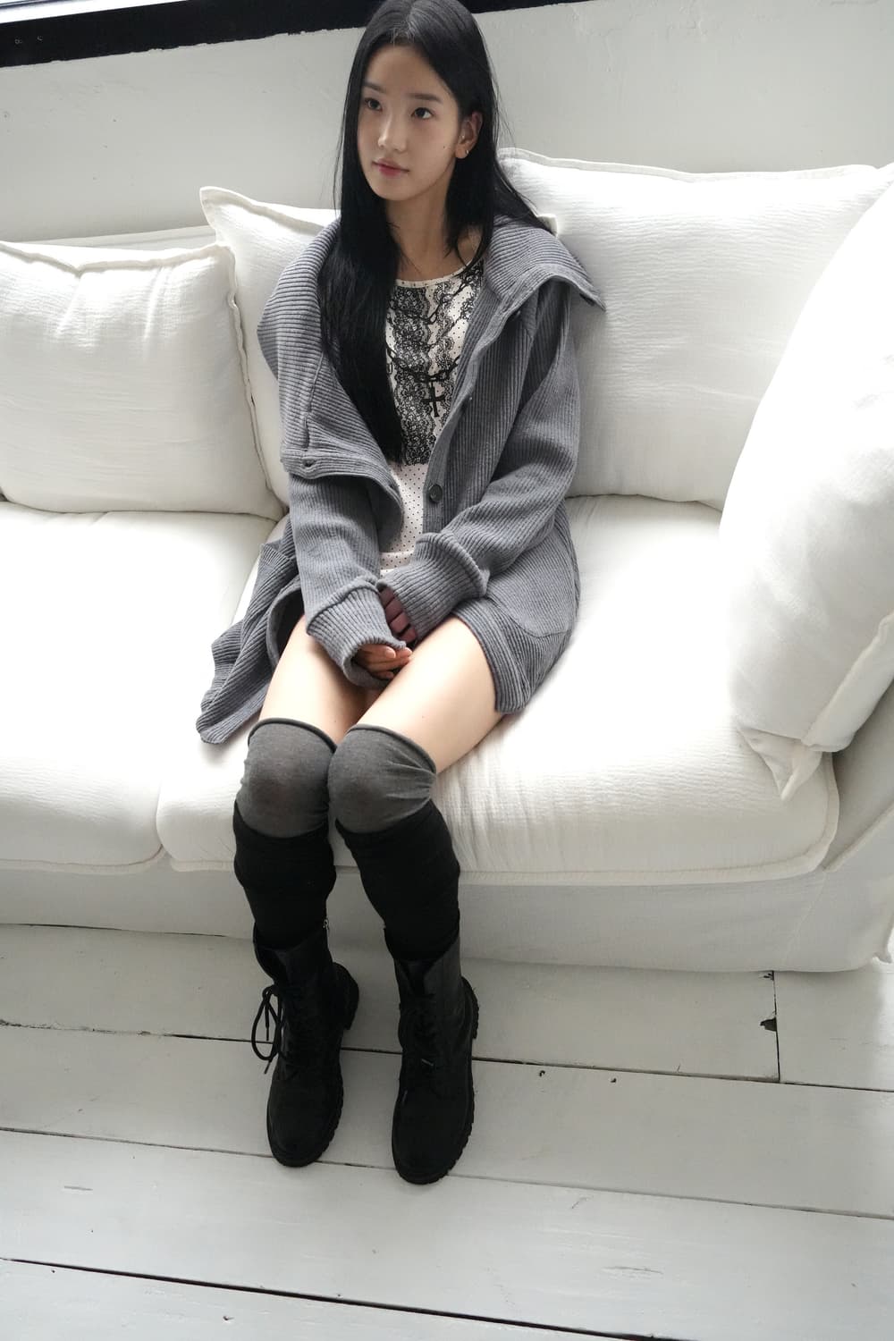 인앤양인하모니 더블 버튼 가디건 그레이 상품이미지2