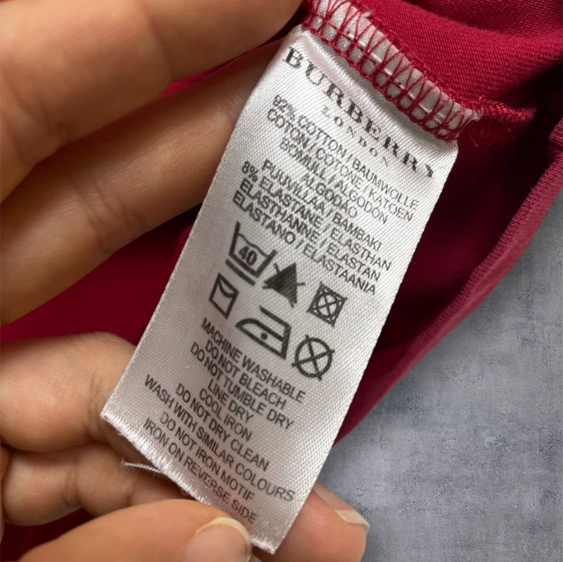 버버리 Burberry 레드 체크 트리밍 슬림 반팔 티셔츠 S 상품이미지3