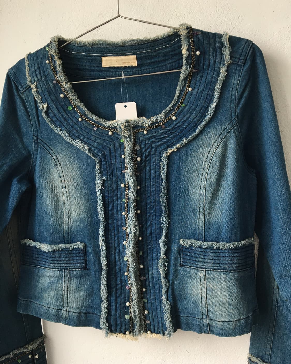 Chain trimming fringe denim jacket 상품이미지3