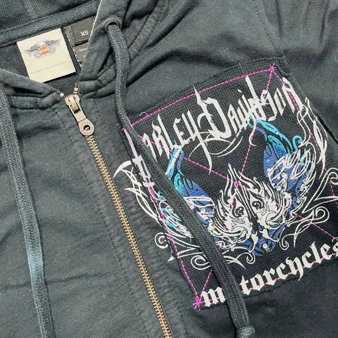 할리 데이비슨 트라이벌 y2k 타투 블랙 후디 집업 상품이미지4