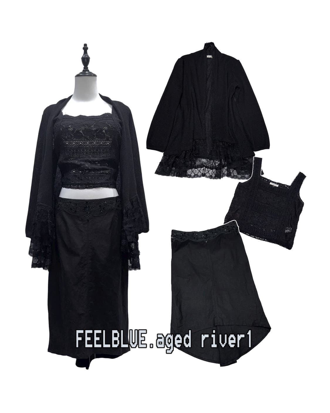 All Black fairy top skirt cardigan 3pcs  상품이미지1