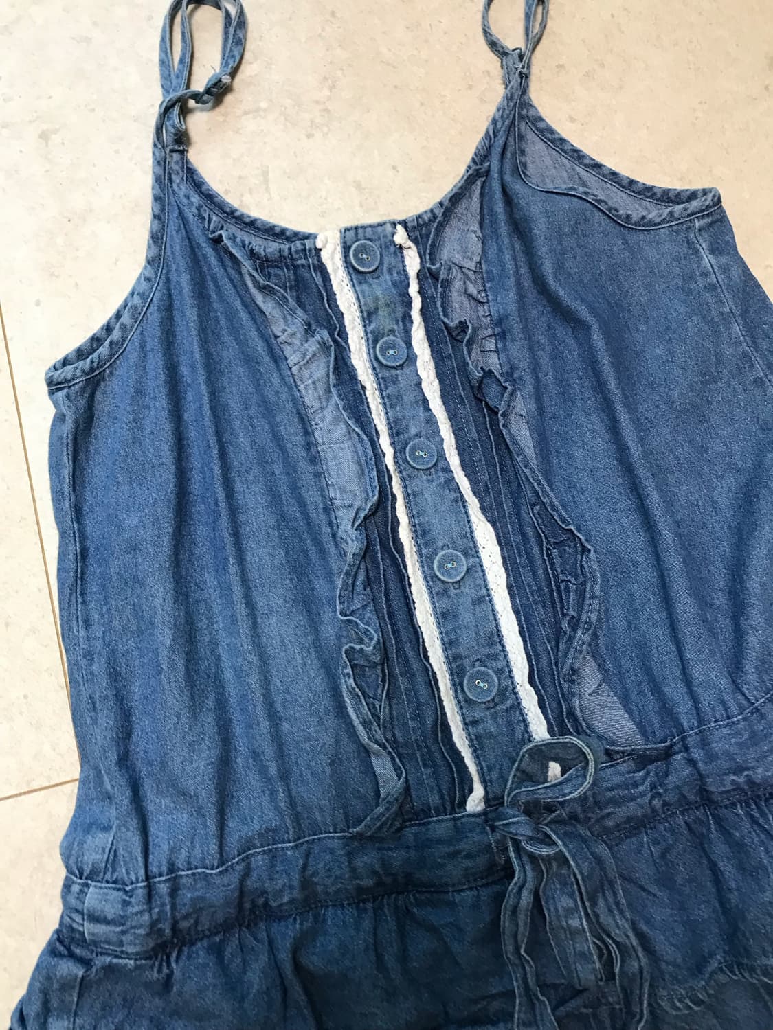 빈티지 모리걸 하구미 캉캉 데님 레이스 원피스 멜빵 상품이미지2