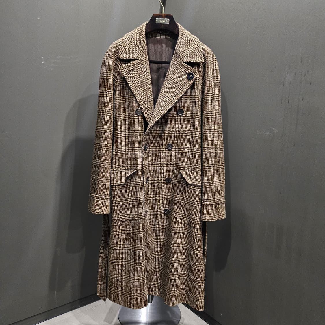 라르디니 벨티드 글랜체크 더블 울 코트 상품이미지2