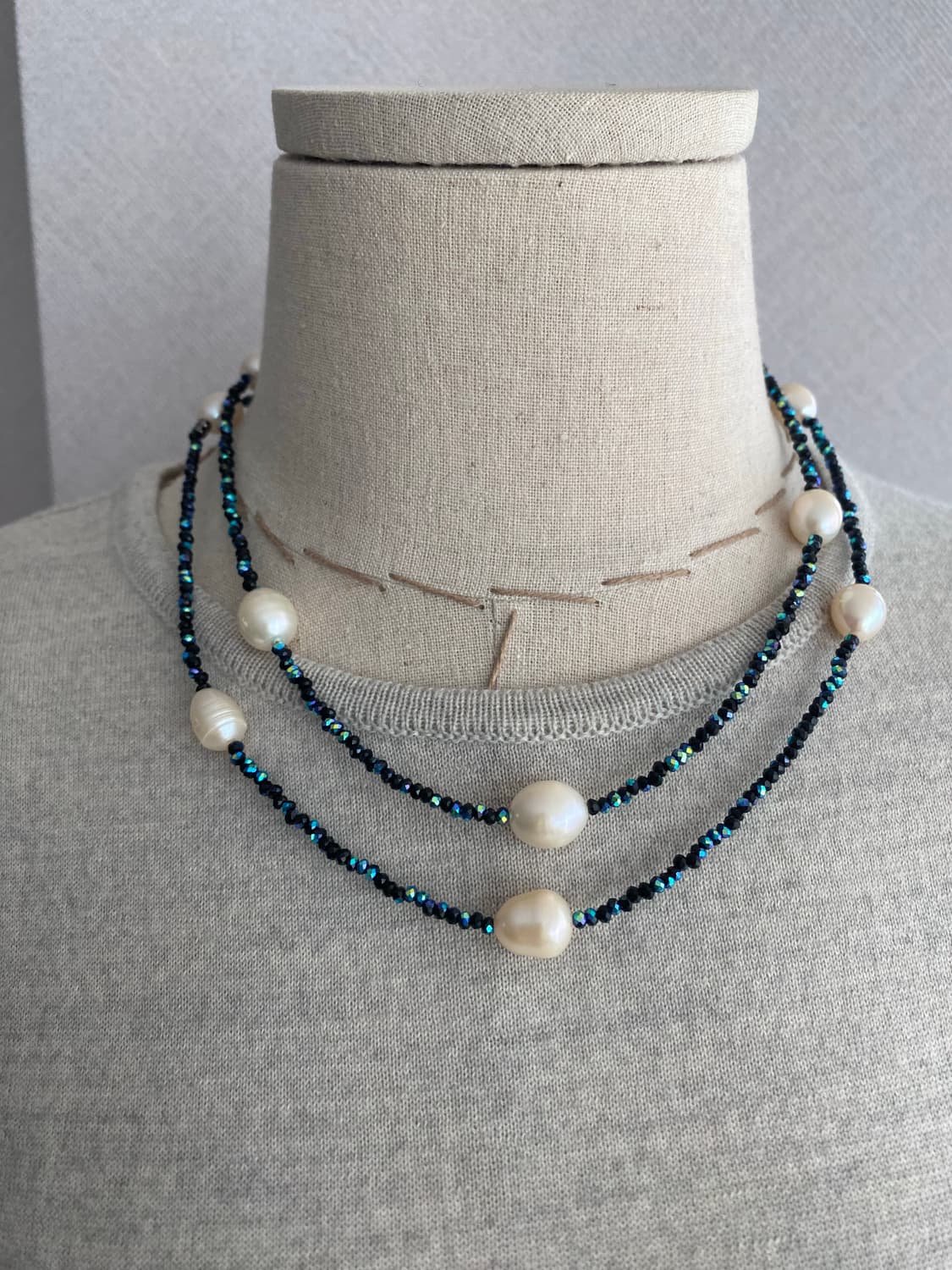 천연 담수진주+원석 비드 롱목걸이 해 상품이미지6