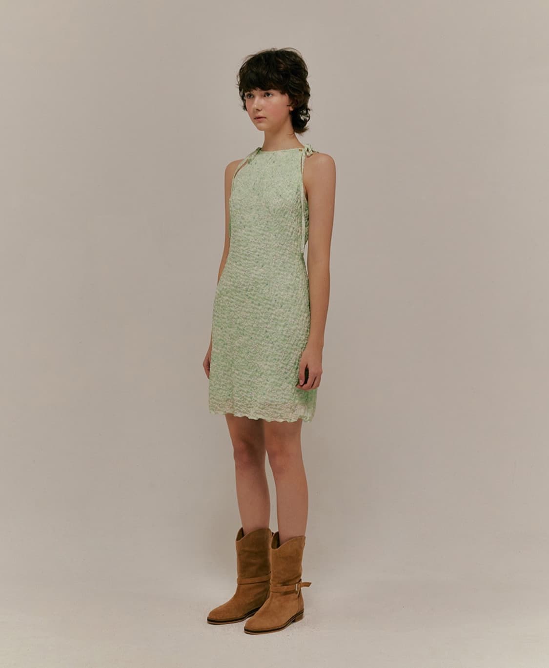 오버듀플레어 플로럴 홀터 원피스 그린 상품이미지5