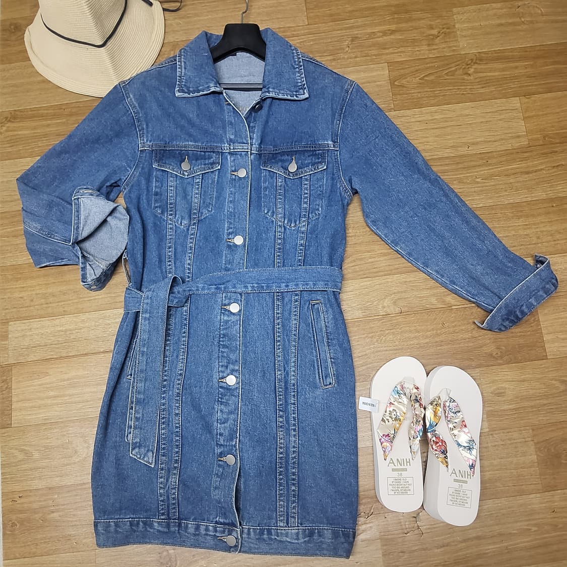 벨티드 데님 트렌치코트 겸 청 원피스 여자 90 55 상품이미지2