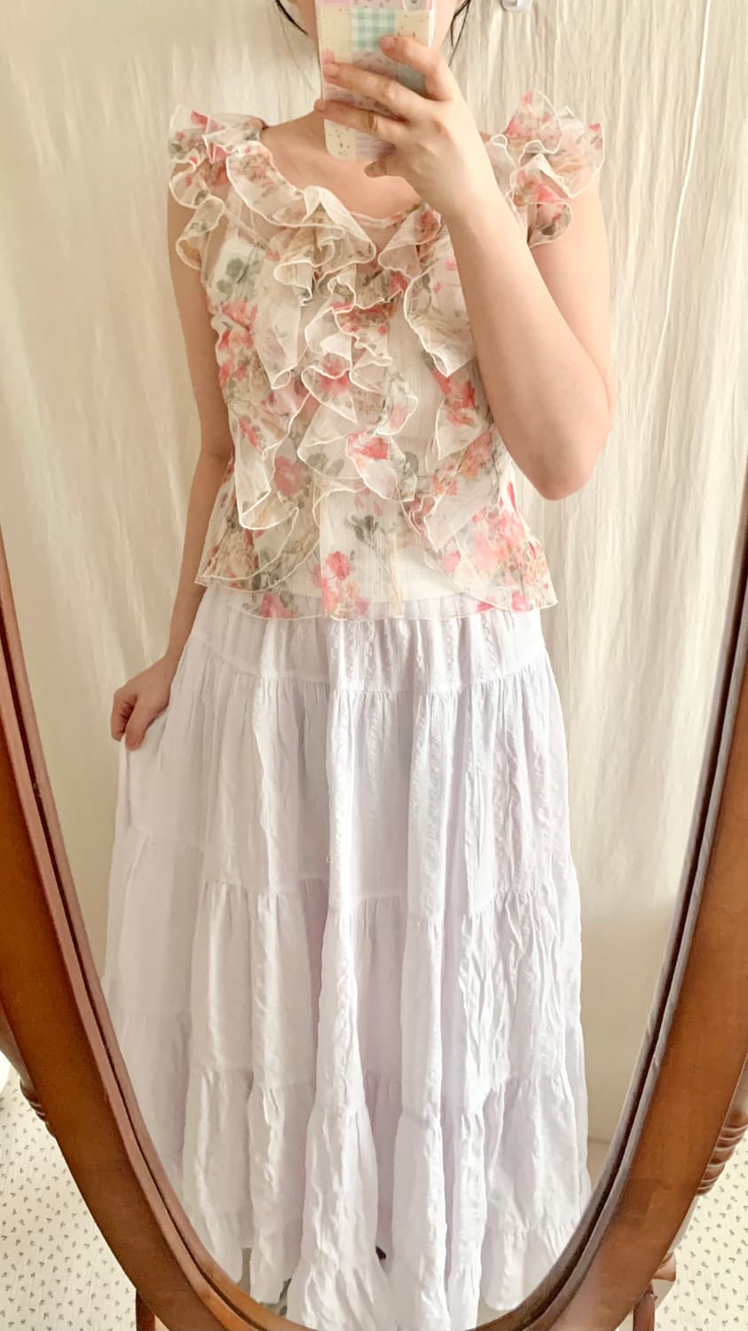 빈티지 플라워 프릴 슬리브리스 상품이미지2