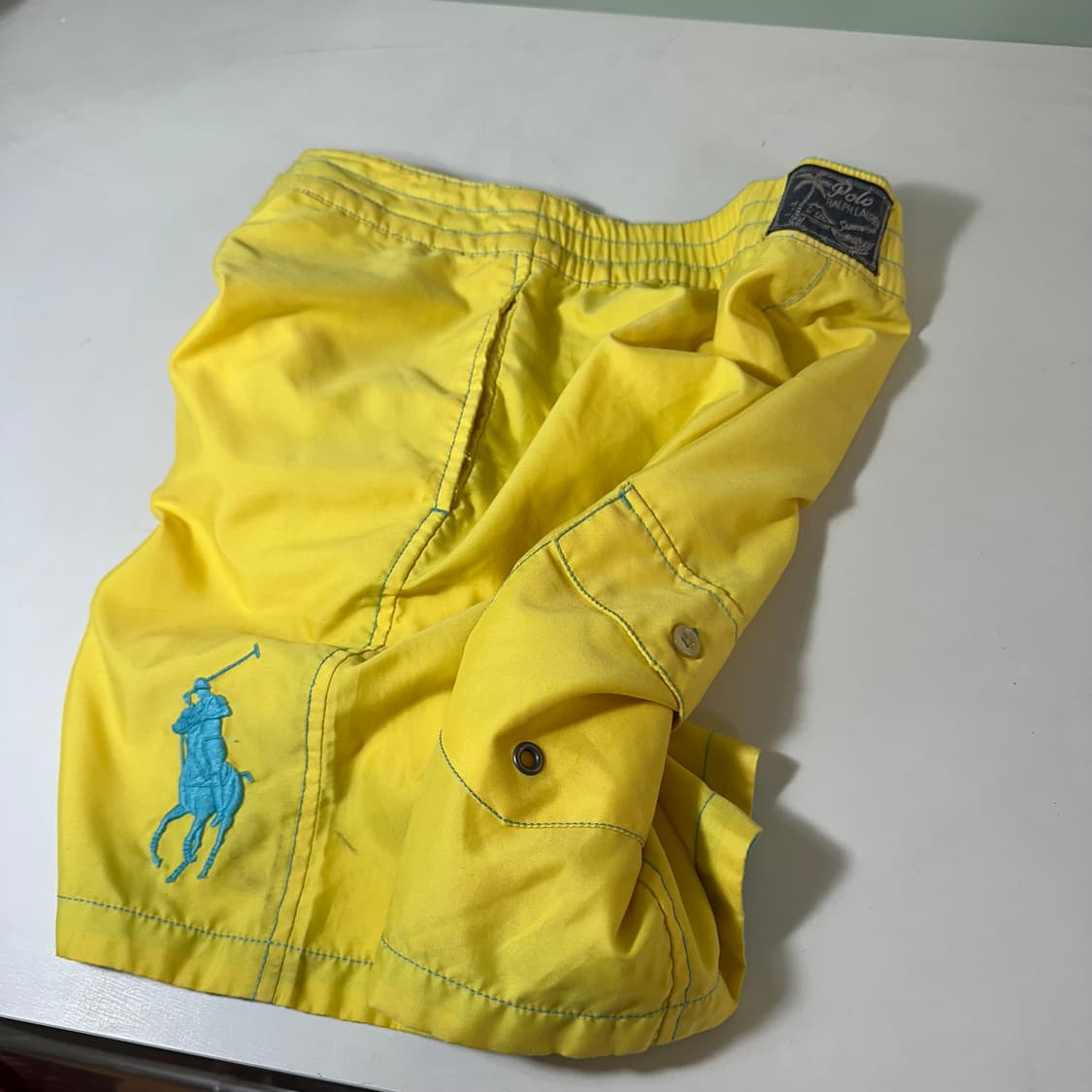 10-12Y 폴로키즈 옐로우 빅포니로고 밴딩 스윔팬츠 상품이미지1