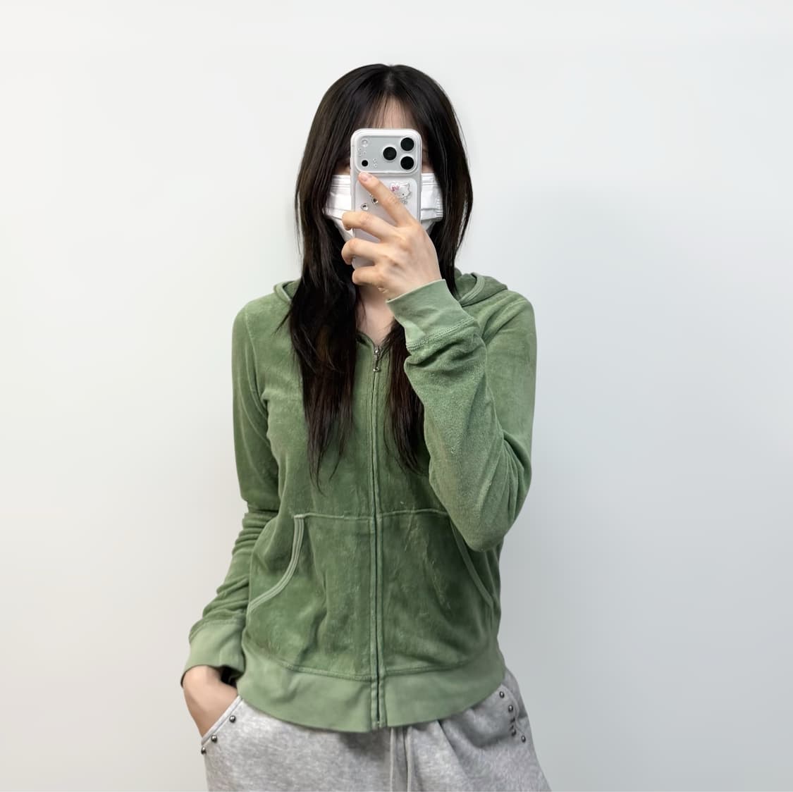 쥬시꾸띄르 타올 후드집업 올리브 그린 상품이미지1