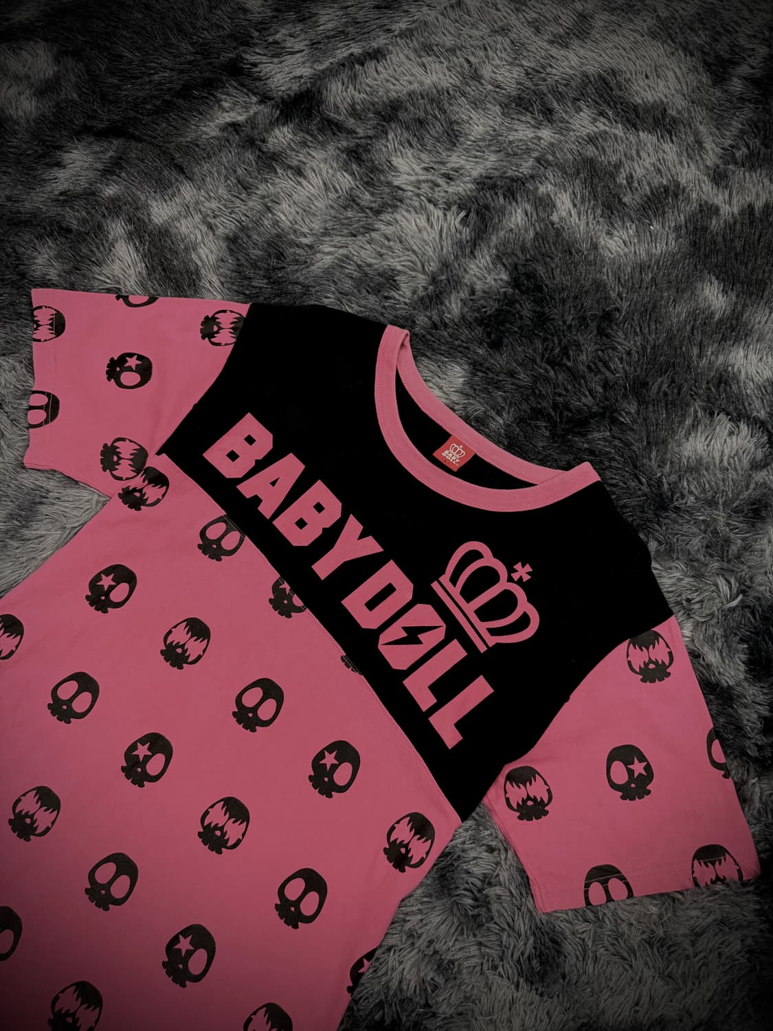 Baby Doll 스컬 패턴 핑크 반팔 티셔츠 상품이미지3