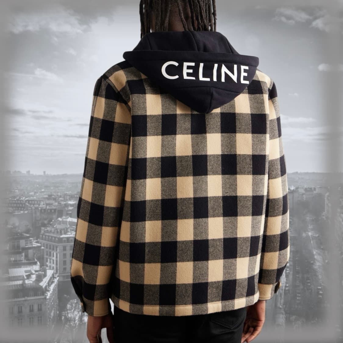 [S+급/50] 셀린느 체크 울 후드 오버셔츠 자켓 베이지 상품이미지8