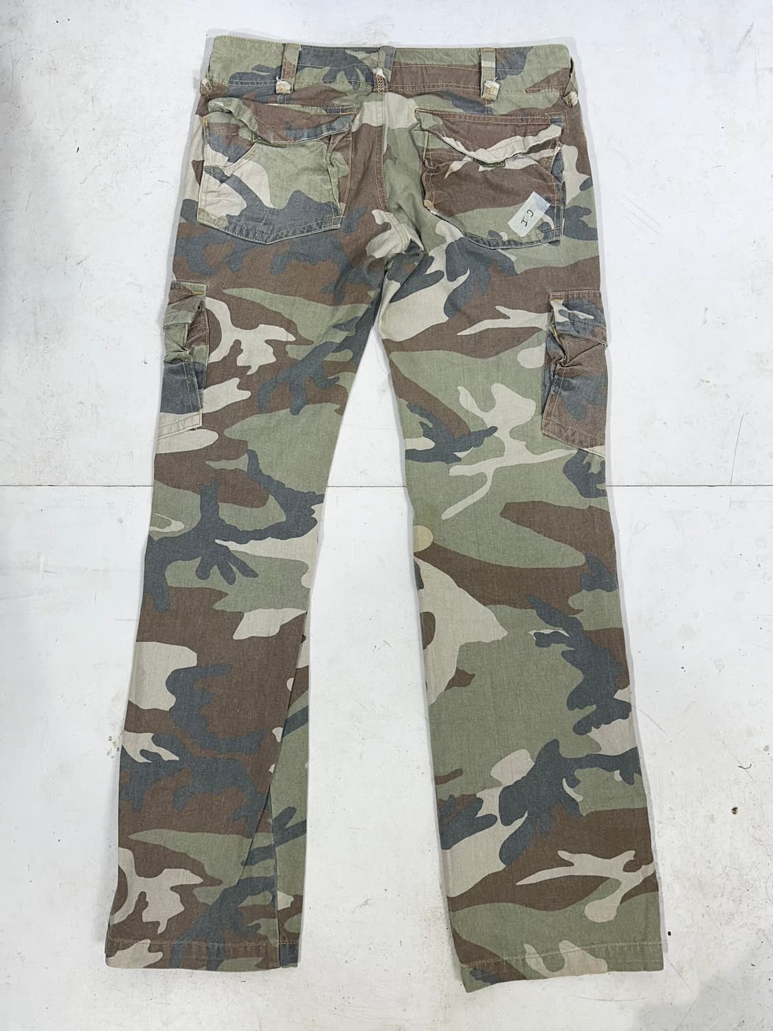 일본 빈티지 카키 미드라이즈 와이드 밀리터리 카모 카고 팬츠 부츠컷 바지 상품이미지5