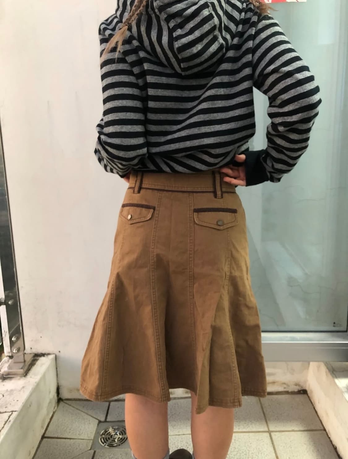 deep beige flared cotton skirt 상품이미지1