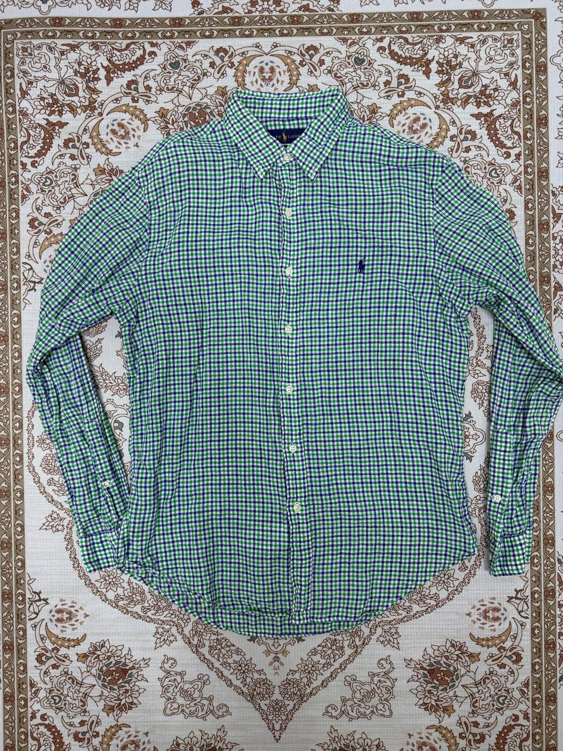 Polo Ralph Lauren 린넨100% 그린블루체크 셔츠 상품이미지1