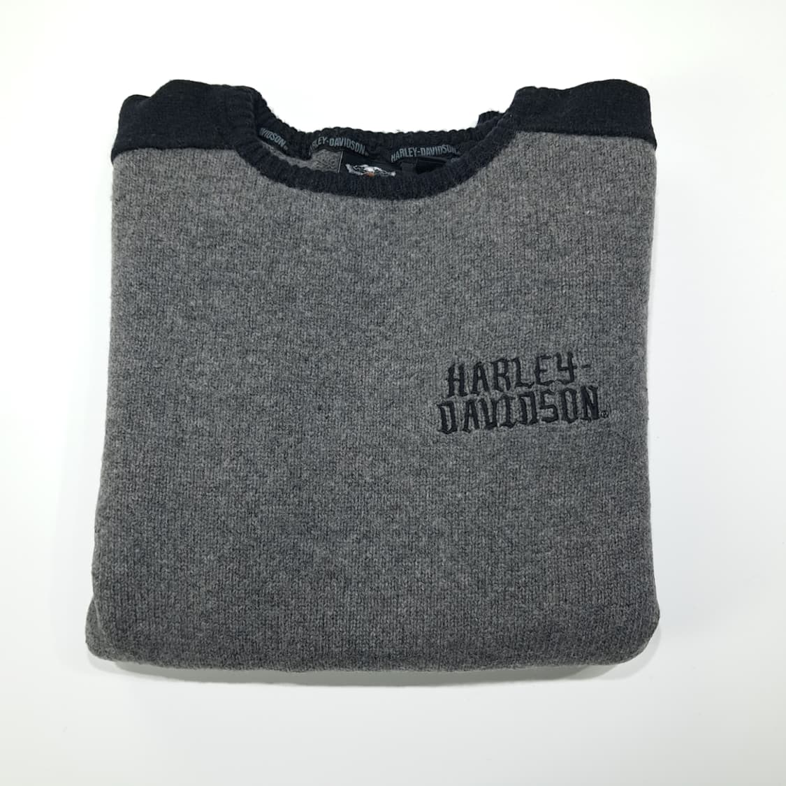 CL048 2XL 할리데이비슨 90S 그레이 블랙 투톤 헤비 울 니트 상품이미지7