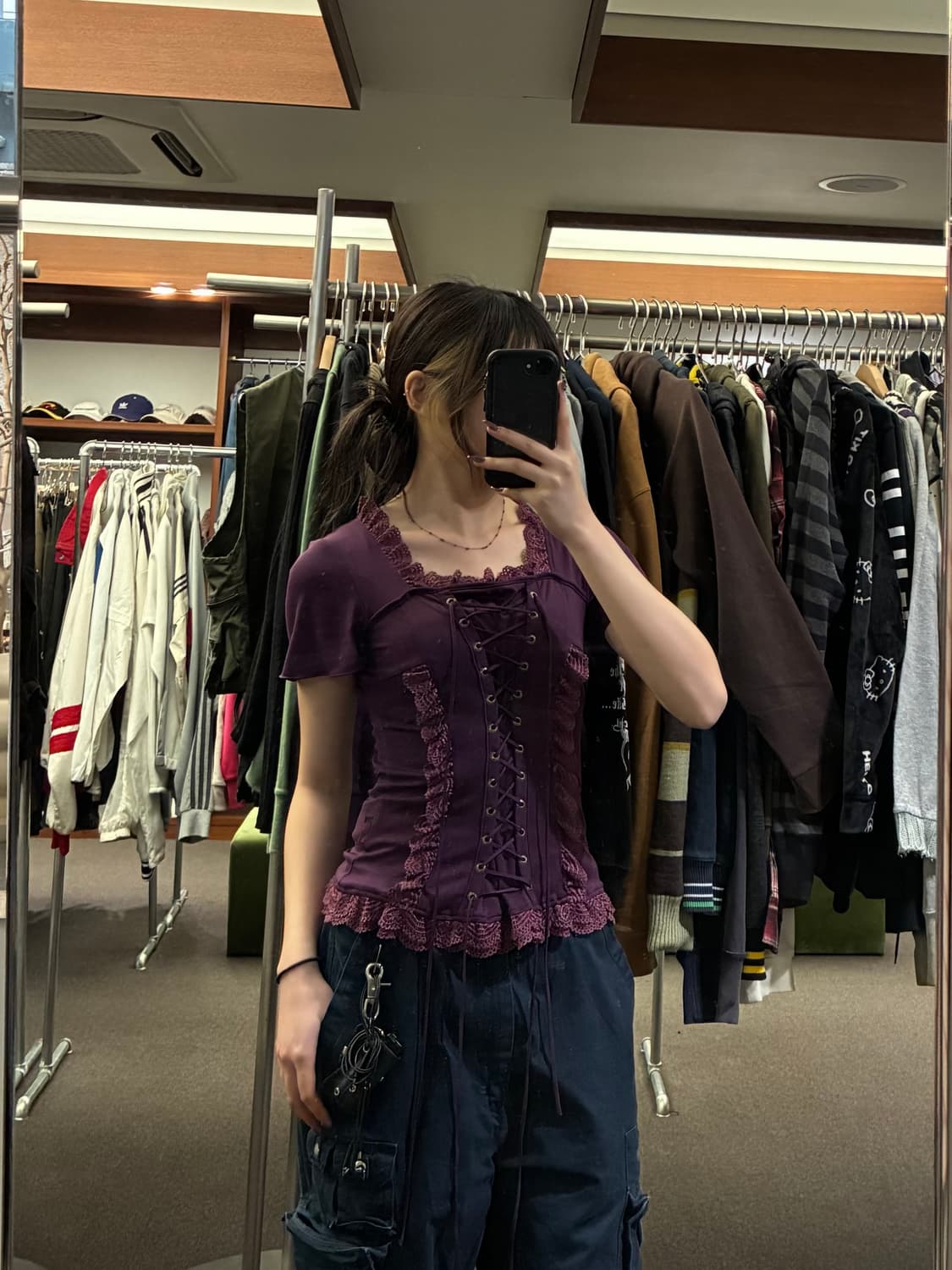 OS)Ozz on 빈티지 여성 레이스업 프릴 숏슬리브 상품이미지1