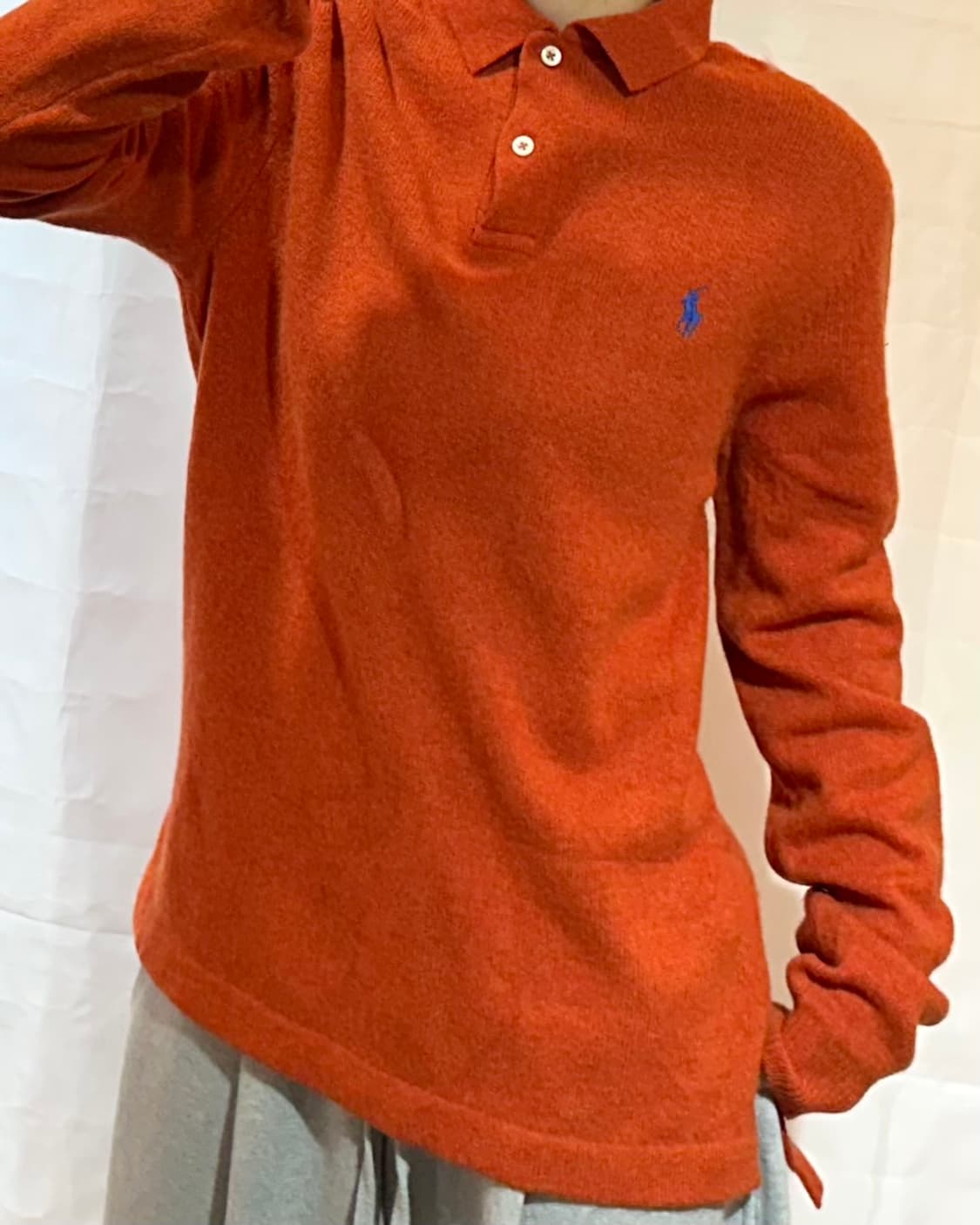 폴로랄프로렌 블루 포니 램스울 오렌지 카라 니트 상품이미지1