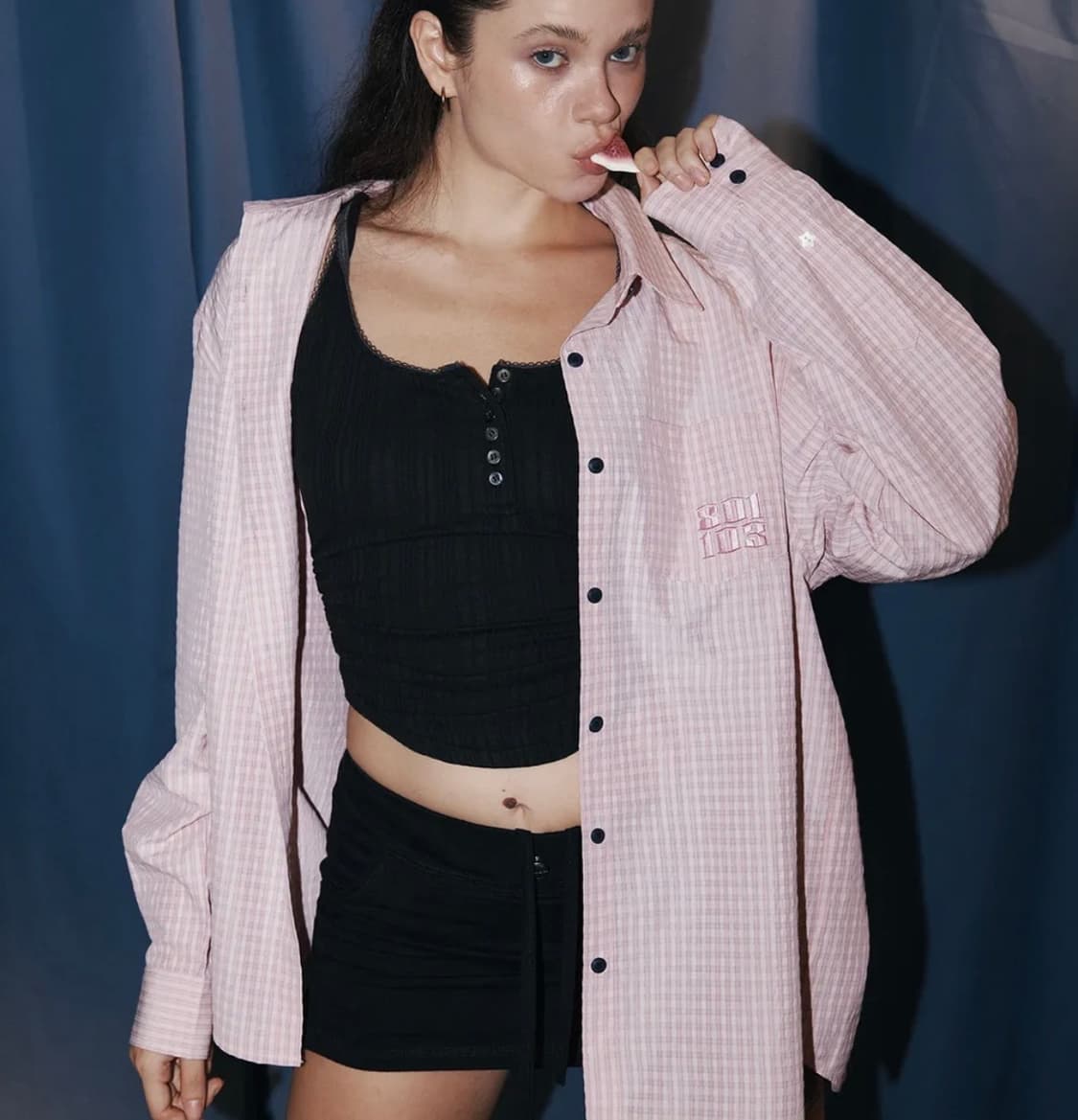 플리즈노팔로우 Taryn Patch Check Shirt Pink 상품이미지1