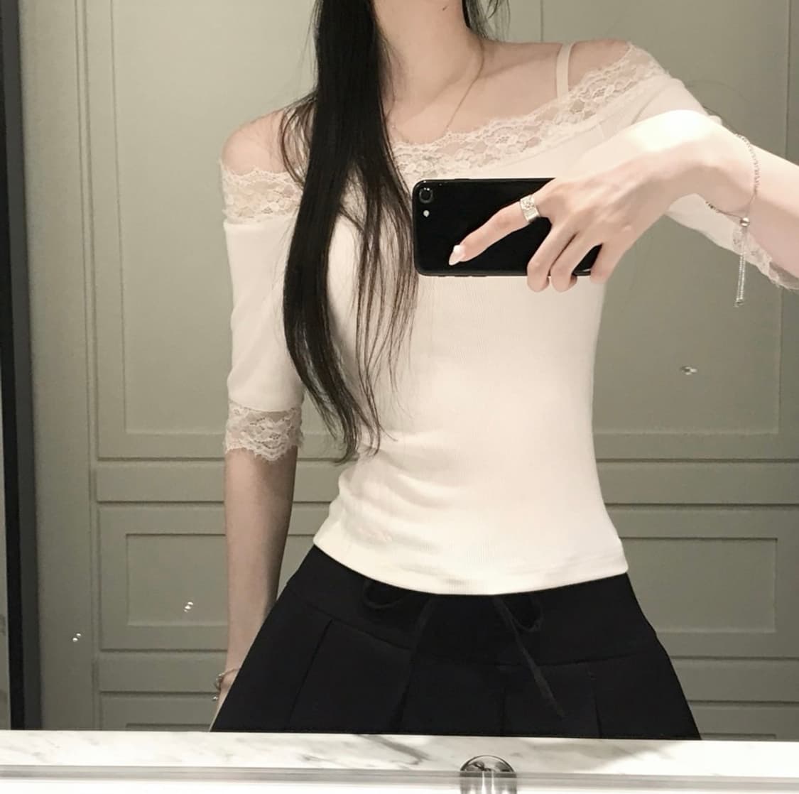 클리시어 크림 도넛 오프숄더 탑 pink🩷 상품이미지3